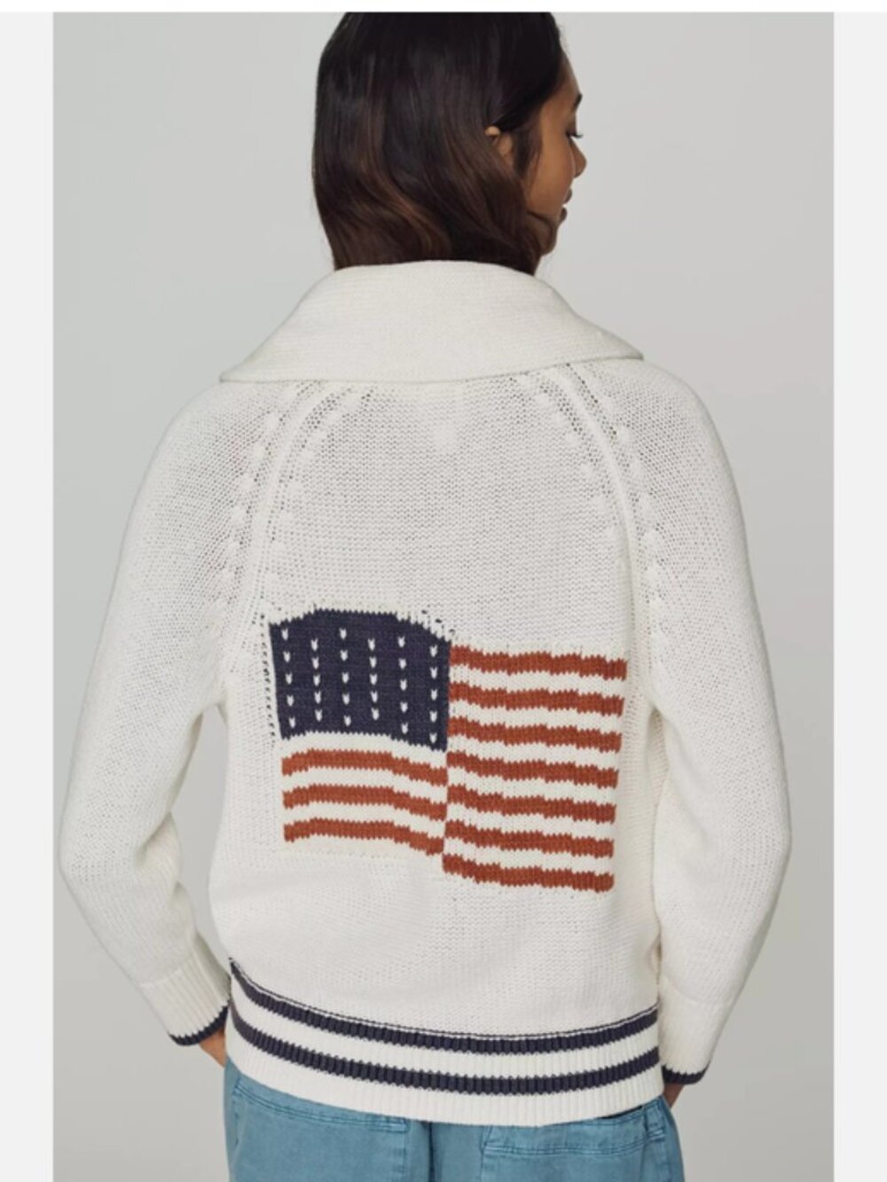 Anthropologie Maeve American Flag Shawl Collar Cardigan Sweater XL NWT Patriotic